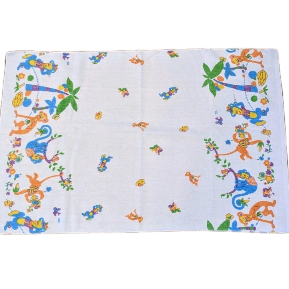 Vintage Colorful Monkey Baby Receiving Blanket Swaddle 39 X 26 Blue Orange Green